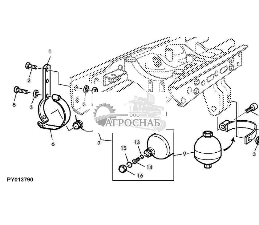 ГИДРОАККУМУЛЯТОРЫ И ДЕТАЛИ КРЕПЛЕНИЯ (МОСТ MFWD С TLS) 